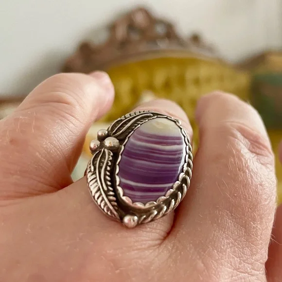 Vintage Sterling Silver Wampum Ring - Picture 5 of 9